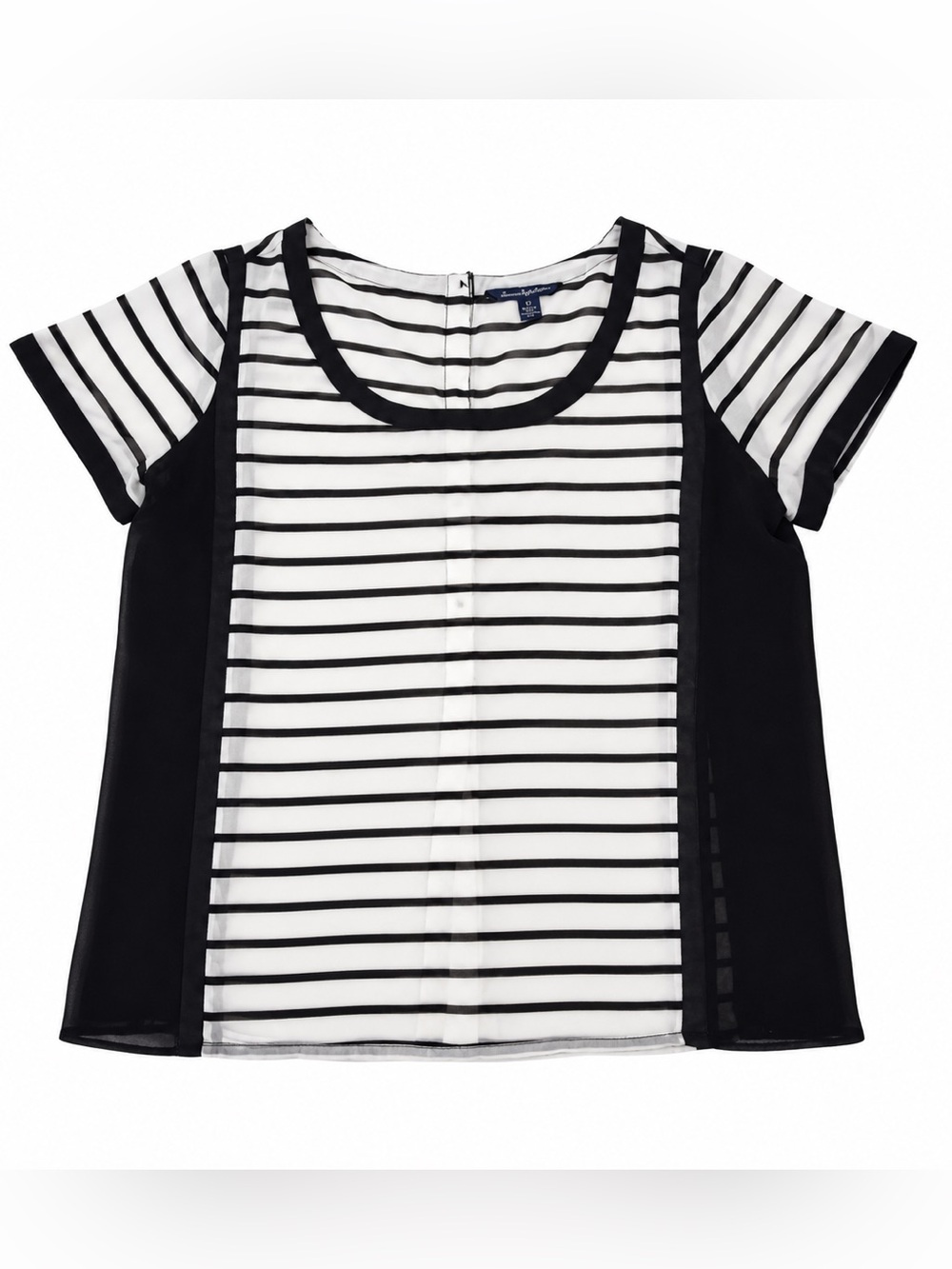 AMERICAN EAGLE OUTFITTERS SHEER STRIPED BLOUSE TOP WOMENS SMALL BLACK WHITE